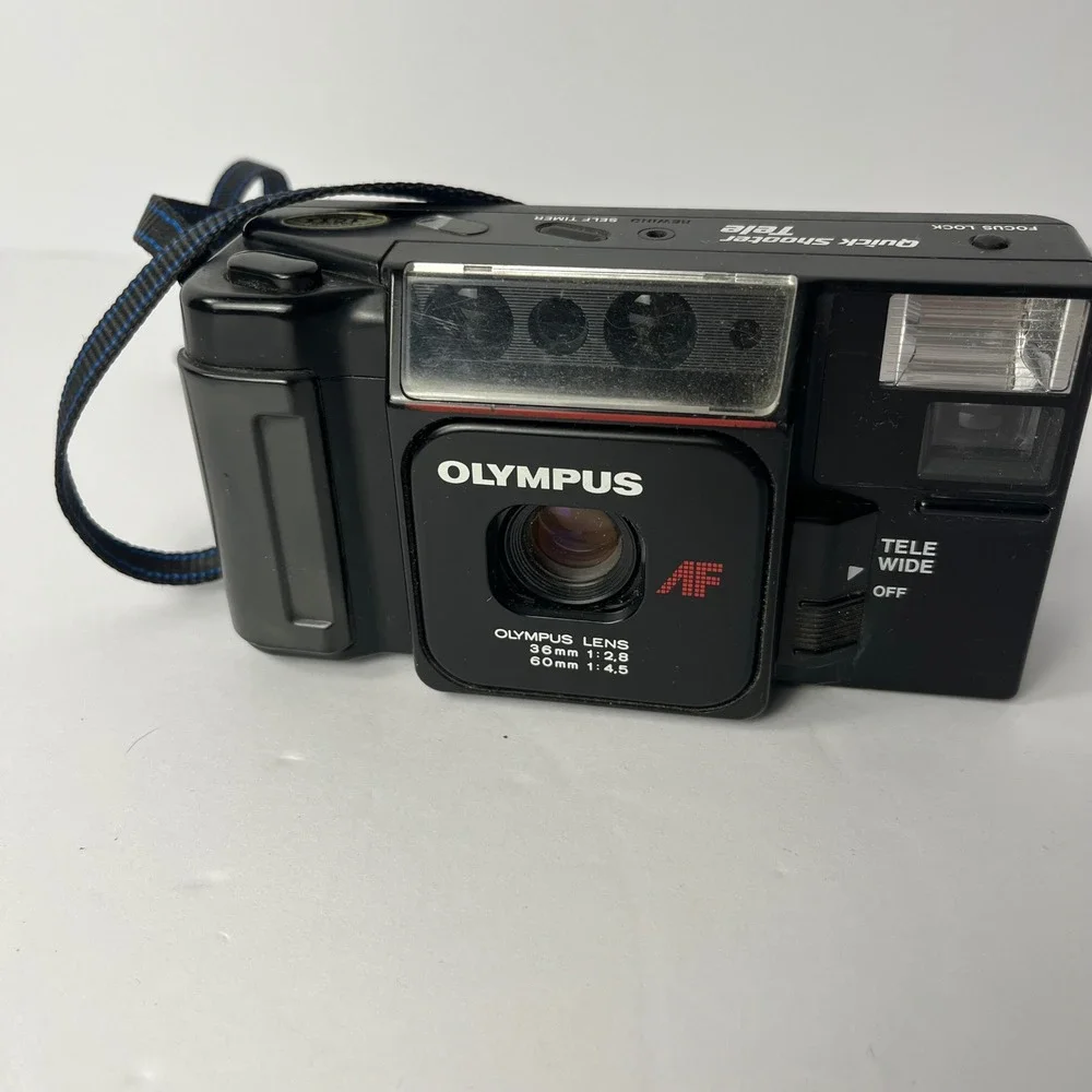 Olympus Quick Shooter Tele AF 35mm Film Camera 36mm 60mm Dual Lens Black Japan